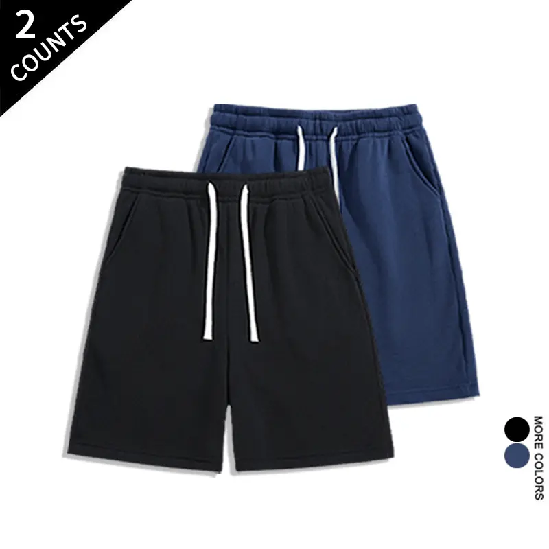 Summer 2 Pack Soft Breathable Sweat Shorts Unisex Loose Drawstring Workout Jogger Shorts Side Pockets Loungewear For Home Gym Walking