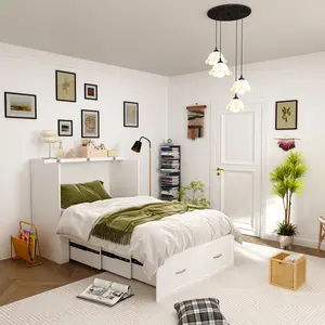 Twin Murphy Bed w/ Built-In Charging Station, 2-in-1 Cabinet Bed & Chest, Large Storage Drawer, Space-Saving Foldable for Bedroom/Office