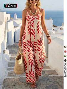 Women's Casual Printed Halter One-Piece Jumpsuit, Summer Fashion Sleeveless Romper, Comfortable and Stylish Overall