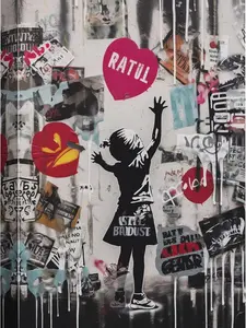 Canvas Print Wall Art Banksy Girl Heart Street Art Graffiti & Street Art Urban Architecture Cityscape Grunge Dark Illustrations Modern Art Decorative Abstract Geometric for Bedroom SHJY-01151