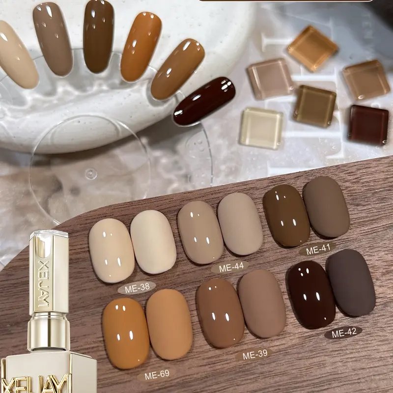XEIJAYI 6PCS 15ML TPO&HEMA-Free Long-Lasting Gel Polish Set, Warm Mocha Rust Deep Burgundy Flower Shades Nail Polish Gel, High Shine Soak-Off UV LED for DIY Manicure, Salon Use