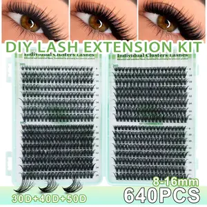640 Pcs False Eyelashes Extension, High Capacity, 30D/40D/50D, D Curl, DIY, Daily Use, Party, Travel, Gift, Non-Toxic