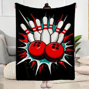 Bowling Pins and Balls Plush Fleece Blanket for Home and Sports Enthusiasts  Perfect Cozy Throw for Game Lovers  Ideal Gift for Christmas  Thanksgiving  Birthday  and Special Occasions  Soft Warm Flannel Blanket f