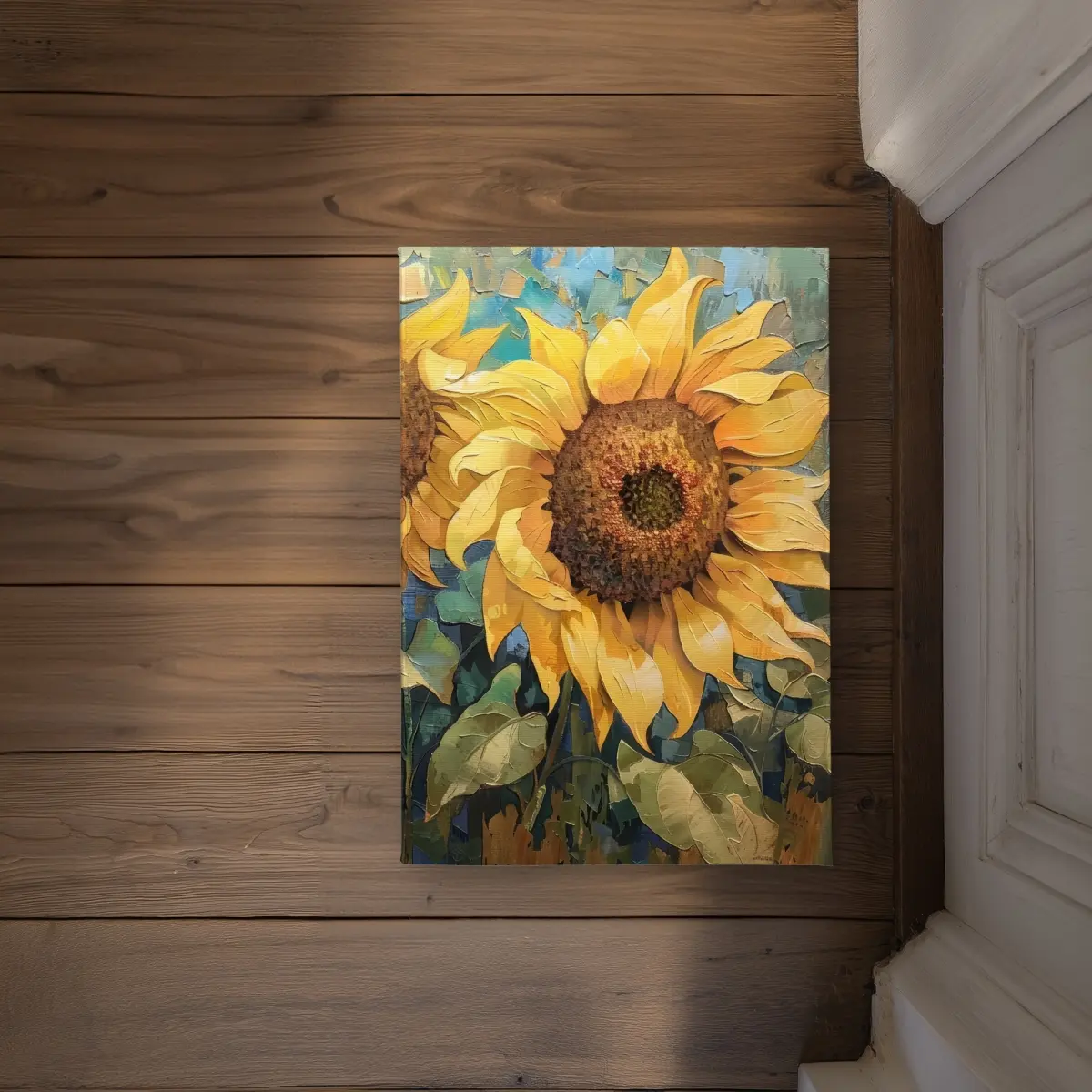 360 stand Loop Face Door Mat - Polyester CODM1724FSDXT5, 17x24 in Vibrant Orange Sunflower Design, Indoor/Outdoor Household Textile Home Decor, All-Weather Doormats, Art Style Doormats, Floral, Door Entrance Rug