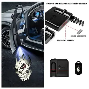4Pcs Universal Skull Poison Pattern LED Car Door Projector Lights, Multifunctional Car Led Ghost Shadow Welcome Courtesy Lamp for Most Vehicles