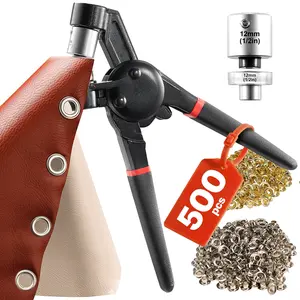 TikTokShopBlackFridayVEVOR Grommet Tool Kit, 500 PCS 1/2 Inch Metal Eyelets Grommets in Gold and Silver, Eyelet Kit with Manual Grommet Press Pliers, Hole Punch, and Block, for Leather Tarp Shoes Crafts Fabric Belt