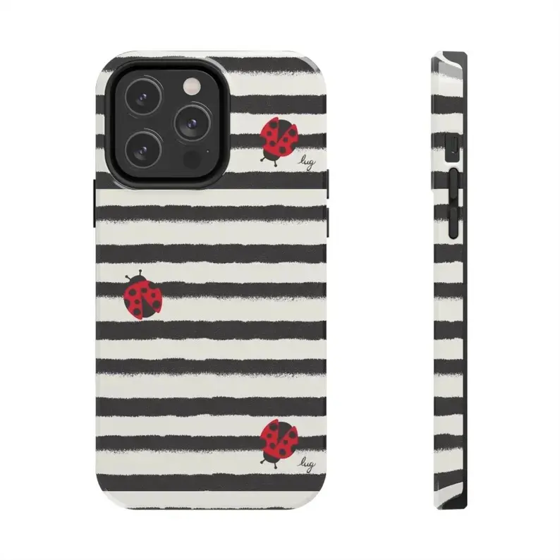 Chic Stripe Ladybug Phone Case, Gorgeous & Stylish Phone Case For Girl iphone 17 pro phone cases iphone 14 promax Personalized Mixcolor
