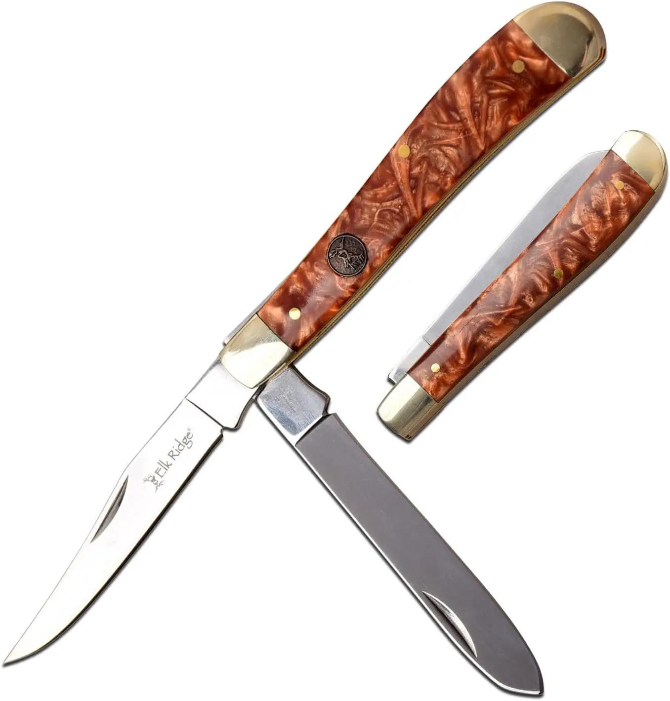 Elk Ridge Trapline Folding Pocket Knife - Outdoor Camping Equipment, Bushcraft Survival Tools, 3-in Trapper Style Stainless Steel Blade, 3.75-in Brown Resin Handle, EDC, Gentleman's Knife, Dad Gifts - ER-954BR, Knives