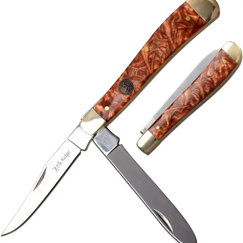 Elk Ridge Trapline 3" Folding Stainless Steel Slip Joint Pocket Knife - 3.75-in Brown Resin Handle, 6.75-in Overall, Unisex EDC Tool, Survival Tools, Hunt Equipment, Outdoor Camping Equipment, ER-954BR