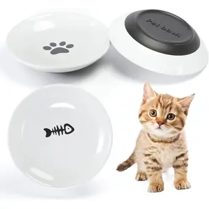 Cat Bowls,Ceramic Cat Bowl for Indoor Cats,Cat Food Bowl Whisker Friendly,Shallow Cat Dishes for Food and Water,Non-Slip Silicone Ceramic Kitten Bowls,Cat Plate for Feeding Cat,Kitten,Small Dog 3 Pack