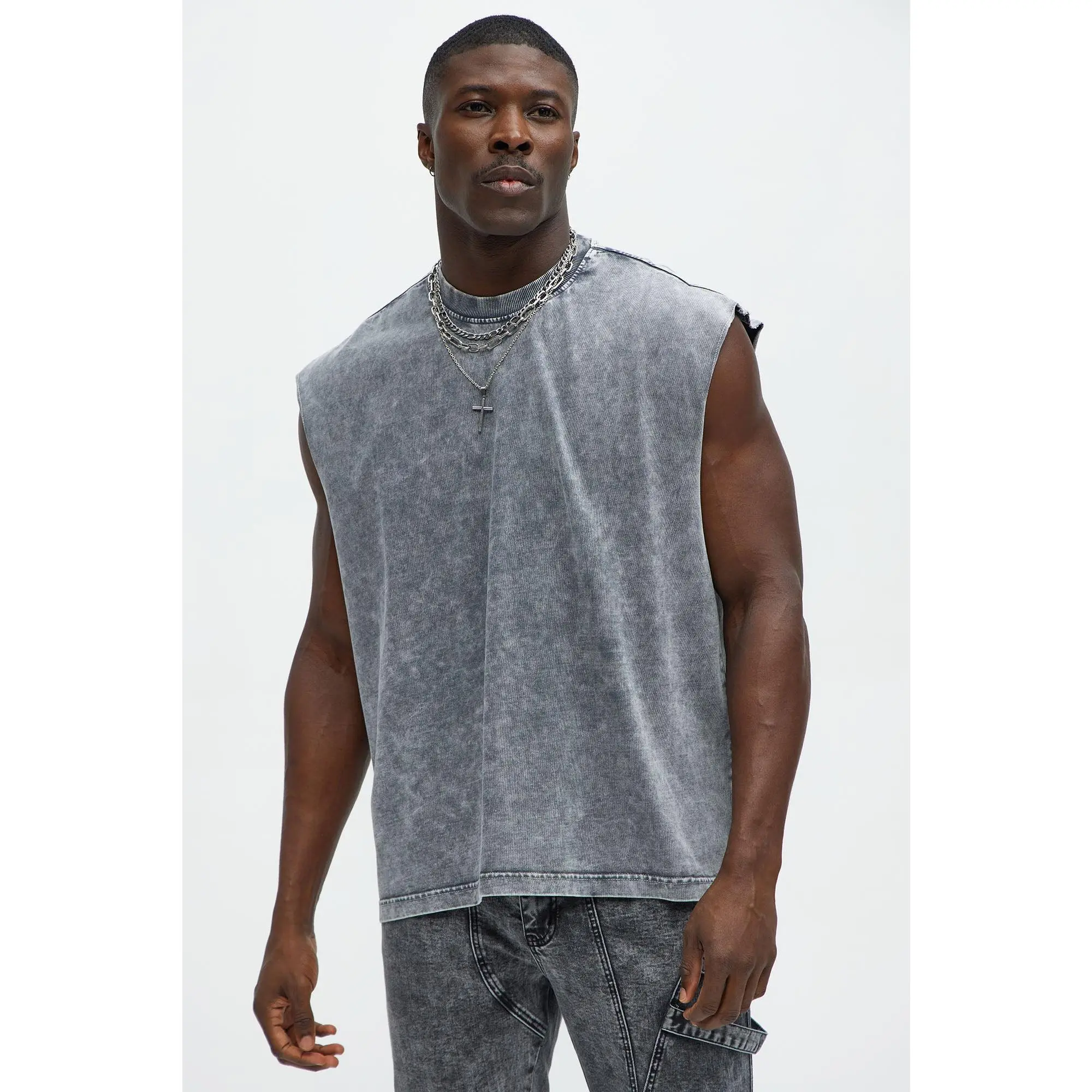 Relaxed Vintage Wash Heavyweight Muscle Tee - Grey/Smoke