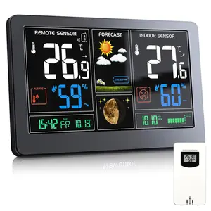 Weather Station  Indoor Outdoor , Color Display Digital Weather  with Atomic Clock, Barometric , Forecast Station with Adjustable Backlight, Black