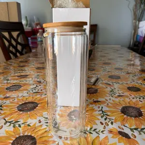 Brand+Content+Snowglobe+Glass+Bamboo Lid - Clear Glass Container with Bamboo Lid for Drinkware