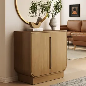 Wood Veneer Arched Accent Cabinet Light Brown