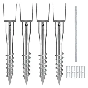 VEVOR No Dig Ground Anchor,  4 Pack 3.94 x 2.76 x 27.56 in DIY Screw in Post Stake, Includes 6 Lag Bolts & a Rebar, U-Shape Heavy Duty Steel Post Holder, Great for Mailbox Posts and Fence Posts