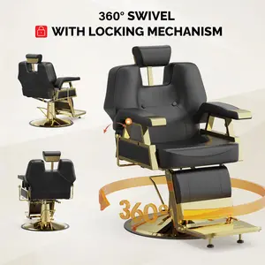 OmySalon Classic Barber Chair Reclining Hair Salon Stylist Ergonomic Comfortable 360° Swivel Locking Mechanism Heavy Duty Hydraulic Pump Adjustable Headrest Tattoo Barbershop Beauty Spa Equipment