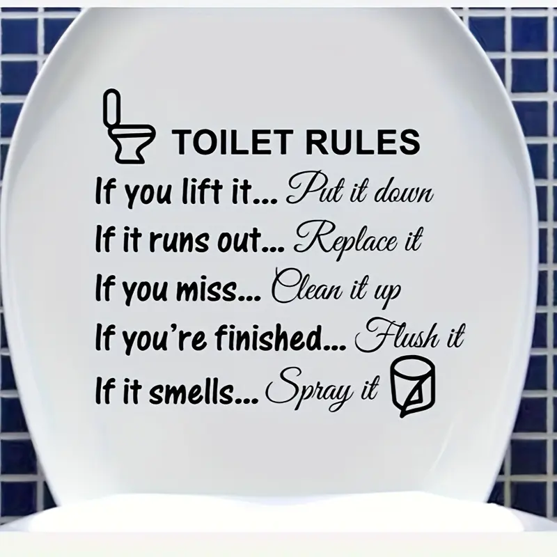 Summervibes2PCS Self-Adhesive Toilet Seat Sticker - Humorous Bathroom Rules Design, Easy to Apply & Remove, Durable PVC Decal for Surfaces, Irregular Shape Semi-Matte Finish, Home Decor & Holiday Gift, Toilet Stickers Decals, Playful Decor Item