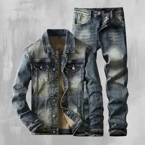 Classic Simple Men's Jeans Suit Retro Be Denim Jacket and Pants 2-Piece Set Autumn WinterStyle Slim Fit Streetwear