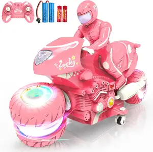 Remote Control Motorcycle for kids with RGB Wheels Lights, RC Motorbike Toy, 360° Rotations, Stunt Motocross with Rider, 2.4Ghz RC Dirt Bike Birthday Xmas for Girls & boys