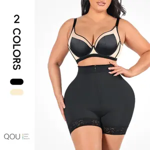 QOU  Lace Steel Boned Butt Lifting Shapewear Tummy Control High Waist Shaper Shorts for Basic Womenswear with Hook Zipper Closure Fit, Smooth