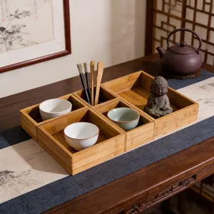 Upgrade your space with this bamboo drawer organizer set featuring adjustable wooden dividers and 7 flexible grids!Stackable design works for kitchen utensils, bathroom cosmetics, office supplies, and desk junk, keeping small items tidy