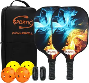 Pro Pickleball Paddles Set Tournament Fiberglass 4 Balls Edge Guard Sweatproof Grip Backyard Gym Indoor/Outdoor All Skill Levels