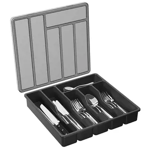 Kitchen Utensil Storage Box, 6-Compartments Silverware Flatware Organizer, BPA Free Flatware and Cutlery Holder, Home Organizer