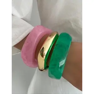 Vintage Geometric Resin Trendy Bangles, Jewelry for Women & Girls, Casual All-match Accessories for Party, Daily Clothing Decor, Fashion Bracelets for Birthday Gift, Trendy Jewellery Accessories