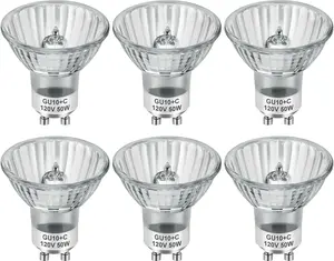 GU10 120V 50W Halogen Light Bulbs for Track and Range Hood, GU10+C Candle Warmer Lamp with Dimmable, 2700K Warm White, 6000+Hours Long-Lasting Pack of 6