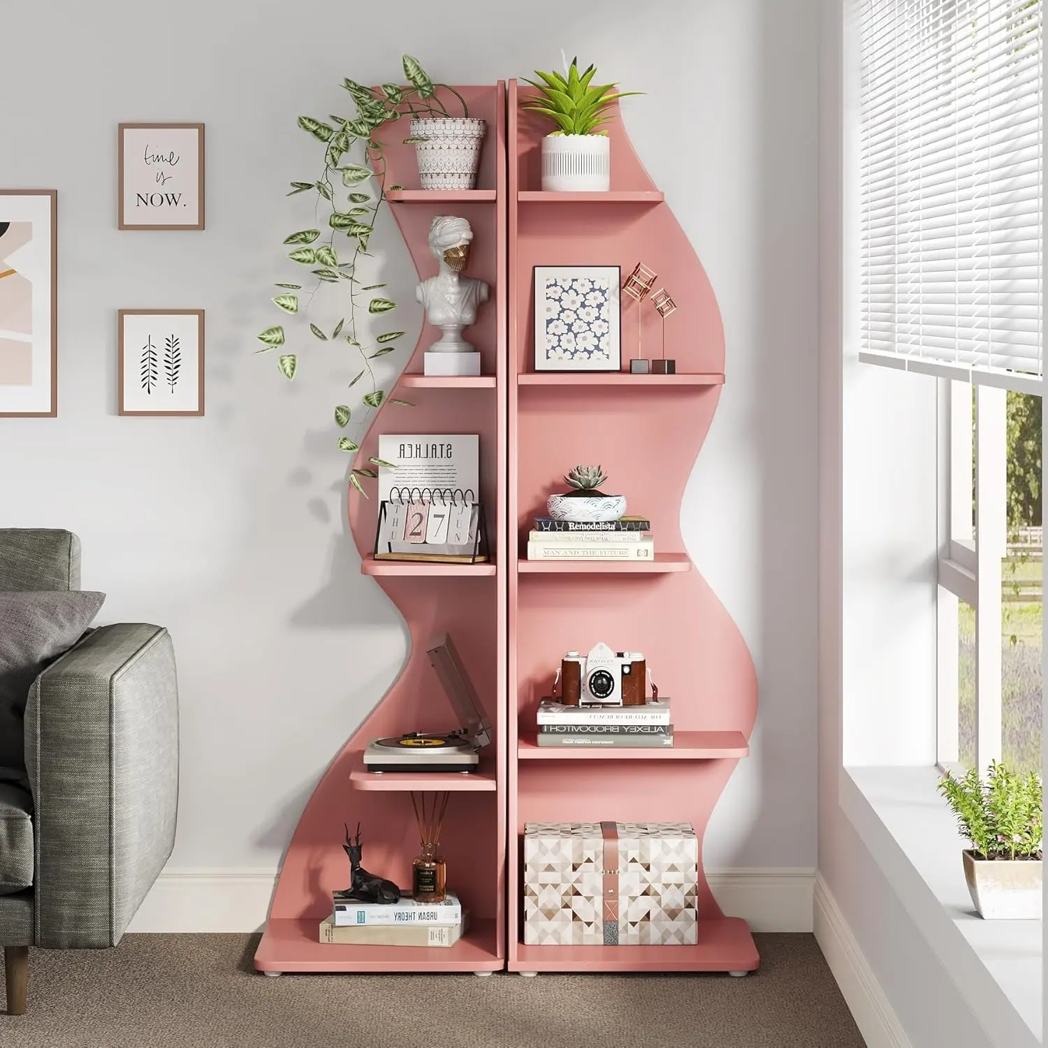 LustreC High-Quality Panels Wall Mounted Corner Shelf - Modern 5-Tier Adjustable Wall Mounted Shelf, Stylish Functional Space Saver Storage Rack Plant Stand with Unique Shape for Living Room, Home Office (Pink, 1PC/2PCs, Adds Elegance)