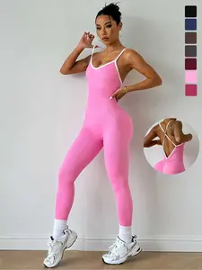Women's Sleeveless Colorblock Yoga Romper, Women's Jumpsuit, Sport Bodysuit, High Elasticity Slim-Fit Sportswear, Quick-Dry Knitted Fabric, All-Season Fitness, Workout Jumpsuit, Sporty Jumpsuit, Sleeveless Yoga Jumpsuits