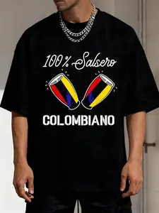 Proud Colombian DNA Salsa T-Shirt| Men'S Graphic Tee, Crop Top, Breathable, Sweat-Wicking, Soft, Crew Neck, Regular Fit, All-Season, Vintage Style, Perfect for Daily Commutes, Home Lounge, Casual Wear, 2026 New Year'S Party Street Style