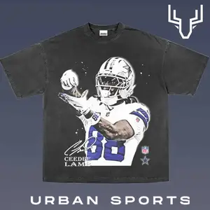 CEEDEE LAMB 2.7 Football Retro Graphic Tee, Urban Sports Streetwear Shirt, Vintage Style Fan T-Shirt, Championship Inspired Oversized Washed Tee, Unisex Casual Sports Graphic Top for Men Women Fans