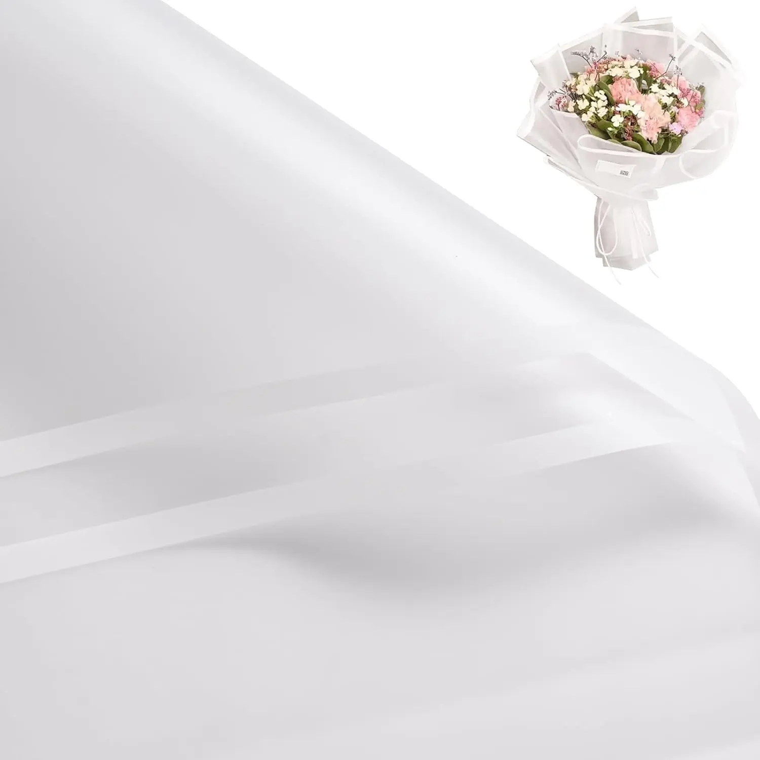 20 Sheets Flower Wrapping Paper,  Floral Bouquet Wrapping Paper, Florist Supplies Packaging Paper for Birthday, Party, Wedding and DIY Crafts - White