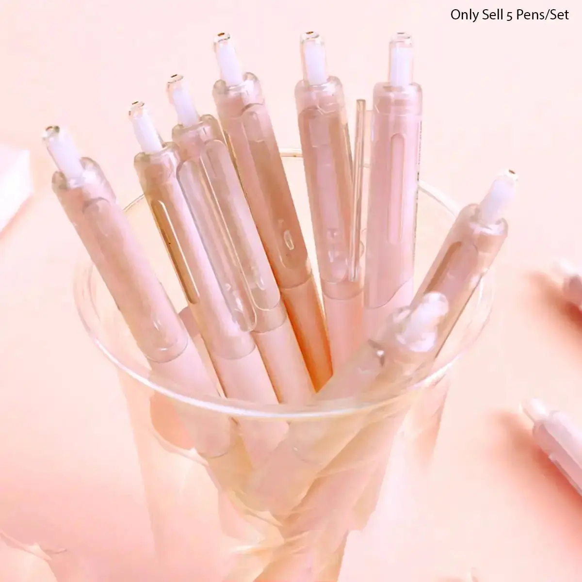 Press Gel Pens Stationery Supplies, 5pcs Macaron Color 0.5mm Black Gel Pen for School & Office Supplies, Study Supplies, Gifts for Boys Girls Students