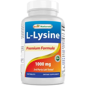 Best Naturals L-Lysine 1000 mg 180 Tablets Premium Formula Non-GMO Gluten-Free 3rd Party Lab Tested Dietary Supplement