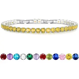 Birthstone / Plated Tennis Bracelets, Adjustable 4mm CZ Tennis Bracelets for Women, Fashion  Wedding  Size 6.8 inch+1 inch Extender