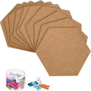 Hexagon Cork Board Tiles 10 Pack Self-Adhesive Corkboards for Wall Pin Board Decorative Bulletin Board for Office  Kitchen with 50 Multi-Color Push Pins