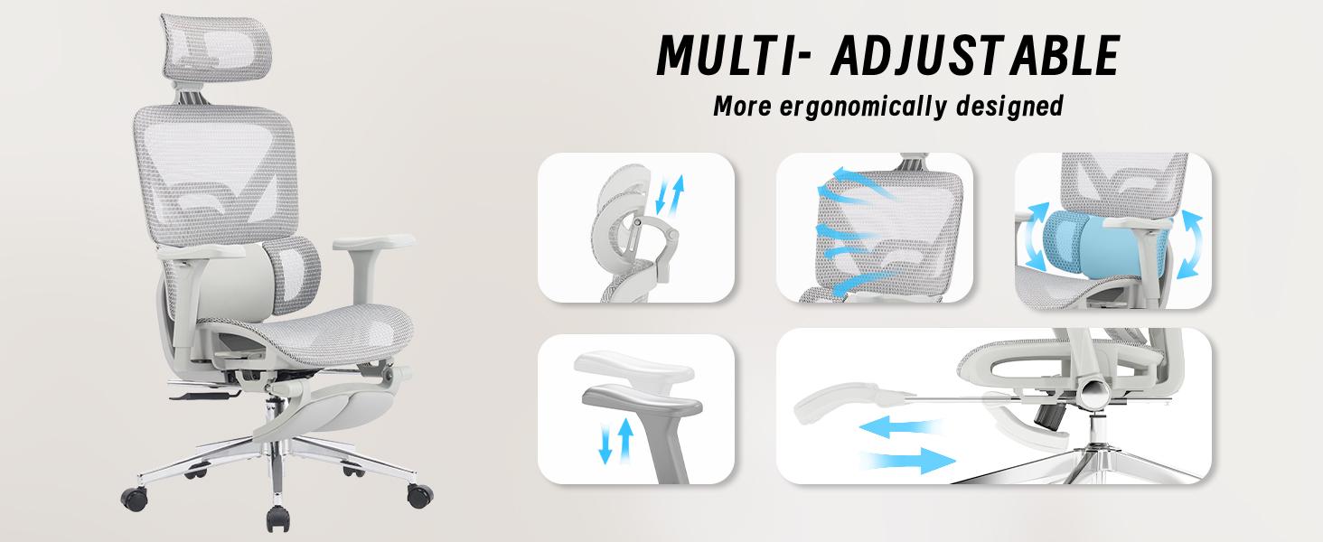 MOJAY High Back Ergonomic Executive Office Chair - 6D Adjustable Armrests, High-Elasticity Mesh Back, 3-Zone Lumbar Support, Thick Cushion Seat, Adjustable Seat, Modern Grey, Assembly Required, Mesh Fabric, Footrest Included, Boosts Circulation MOJAY High Back Ergonomic Executive Office Chair - 6D Adjustable Armrests, High-Elasticity Mesh Back, 3-Zone Lumbar Support, Thick Cushion Seat, Adjustable Seat, Modern Grey, Assembly Required, Mesh Fabric, Footrest Included, Boosts Circulation