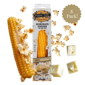 Poppin’ Cobs 8 Pack White Cheddar Microwave Popcorn - Healthy Crunchy Snack that Pops right off the cob! (Pack of 8) Crispy Snack - good source of Fiber and Protein