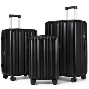 SHOWKOO Luggage Sets 3-Piece Full PC Ultra Tough Hardside Carry On Expandable Suitcases Sets with TSA Lock Double Spinner Wheels (20in/24in/28in) Black Gift for Travel,School,Business