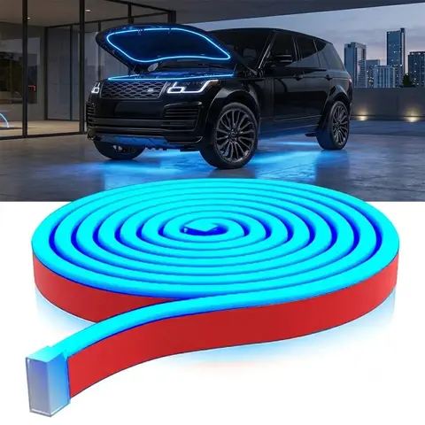 71" Dynamic LED Hood Light Strip,Waterproof Flexible Car Accessories with Startup Scan Effect & Fuse Protector ,Universal Fit for Cars,Trucks/SUVs, Cool White Exterior Lighting Gift for Men, Led Car Ambient Light, Car Door Lights