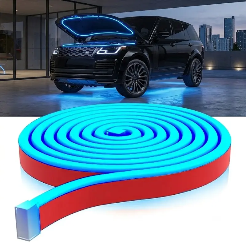 71" Dynamic LED Hood Light Strip,Waterproof Flexible Car Accessories with Startup Scan Effect & Fuse Protector ,Universal Fit for Cars,Trucks/SUVs, Cool White Exterior Lighting Gift for Men, Led Car Ambient Light, Car Door Lights