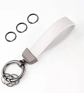 Leather Keychain Creative Personality Key Fob Car Accessories Universal for Men Women White Genuine Leather Zinc Alloy D-Ring