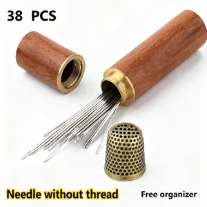 38-Pcs Self-Threading Sewing Needles Set with Wooden Case, Sewing Kit for Fabrics, Includes Multi-Purpose Hand Needles & Sewing Tools, diy craft gift
