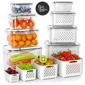 [Shepherd] Fruit and Vegetable Organizer, 36pcs set Double DrainerFruit & Vegetable Storage Box,,Kitchen Accessories Storage Organizer, Household Essentials Durable