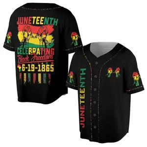 Black History Juneteenth Flag Independence Day Cross Graphic Baseball Jersey, S-5XL Unisex Top