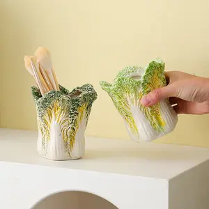 High-End Ceramic Cabbage Pen Holder Ornament  Brush Storage Tube for Cosmetic Lipstick Desktop Storage Box makeup organizer