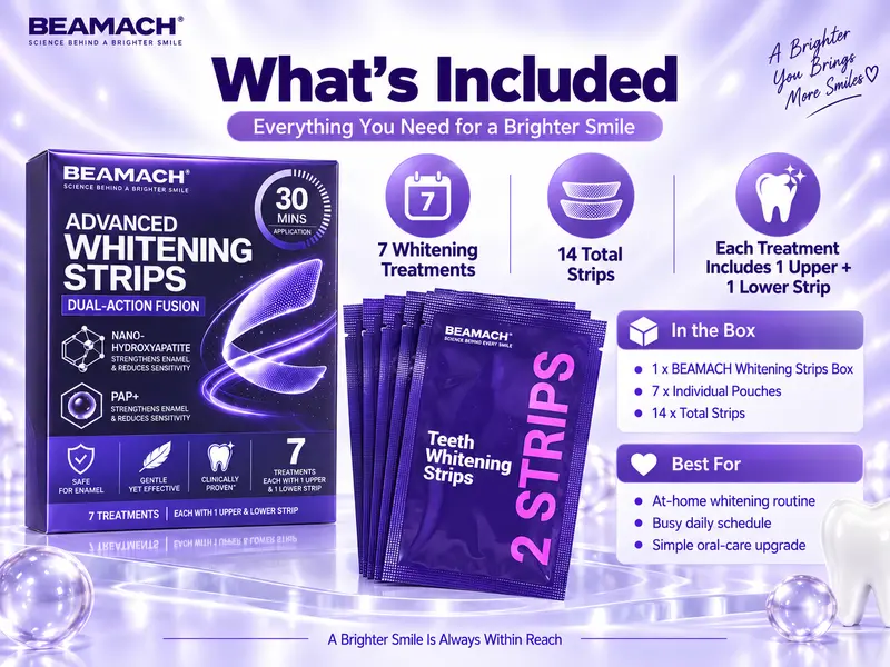 Beamach Purple Teeth Whitening Strips - Peroxide-Free PAP Formula ...