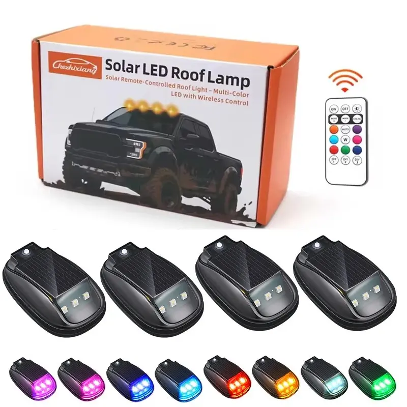 Off-road vehicle, SUV, pickup truck, roof LED solar navigation light, wire-free modification for decoration, universal warning flashing light